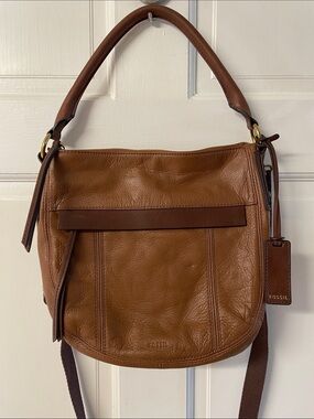 Fossil brown leather crossbody purse with attached short handle